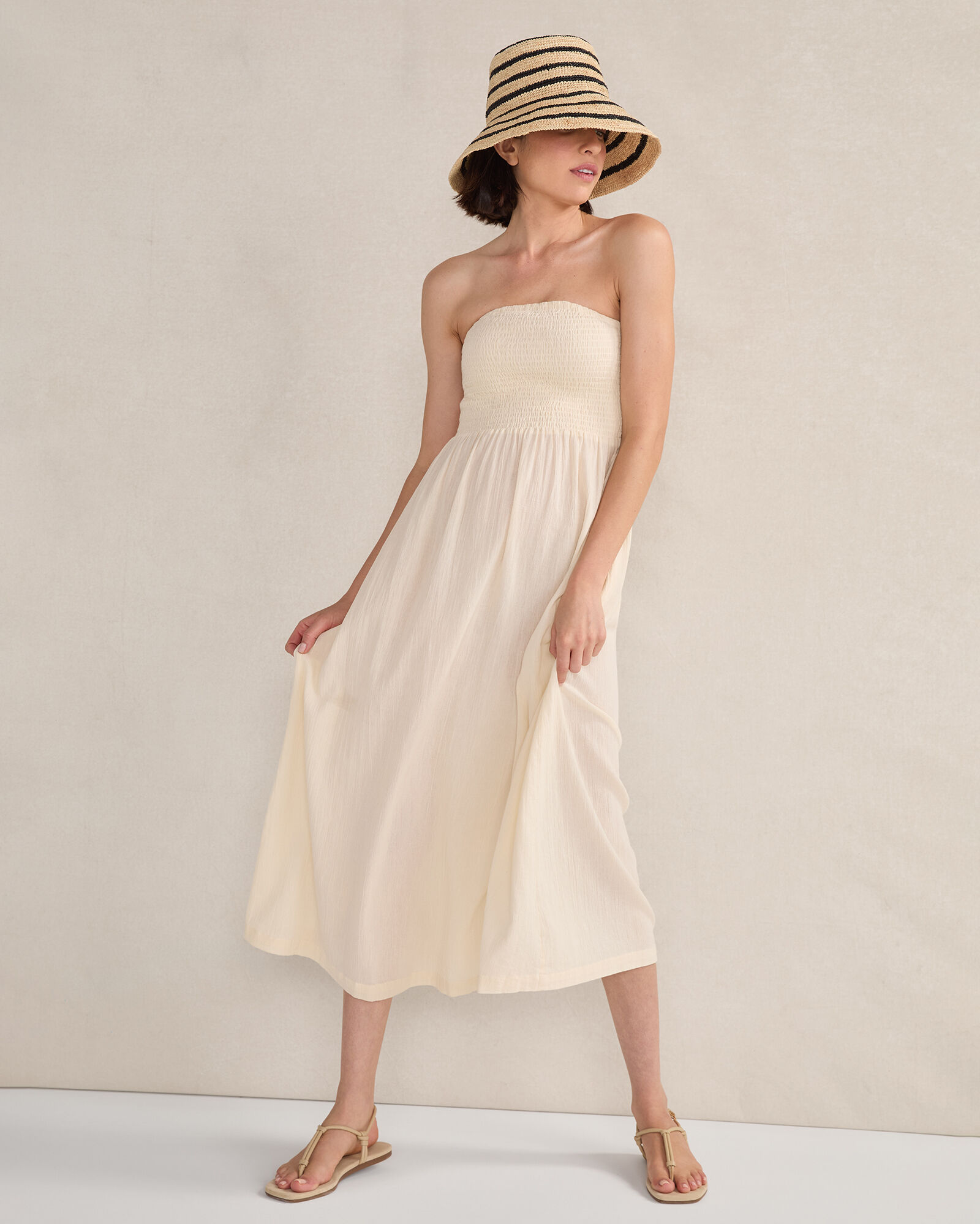 Organic Cotton Crinkle Gauze Strapless Dress