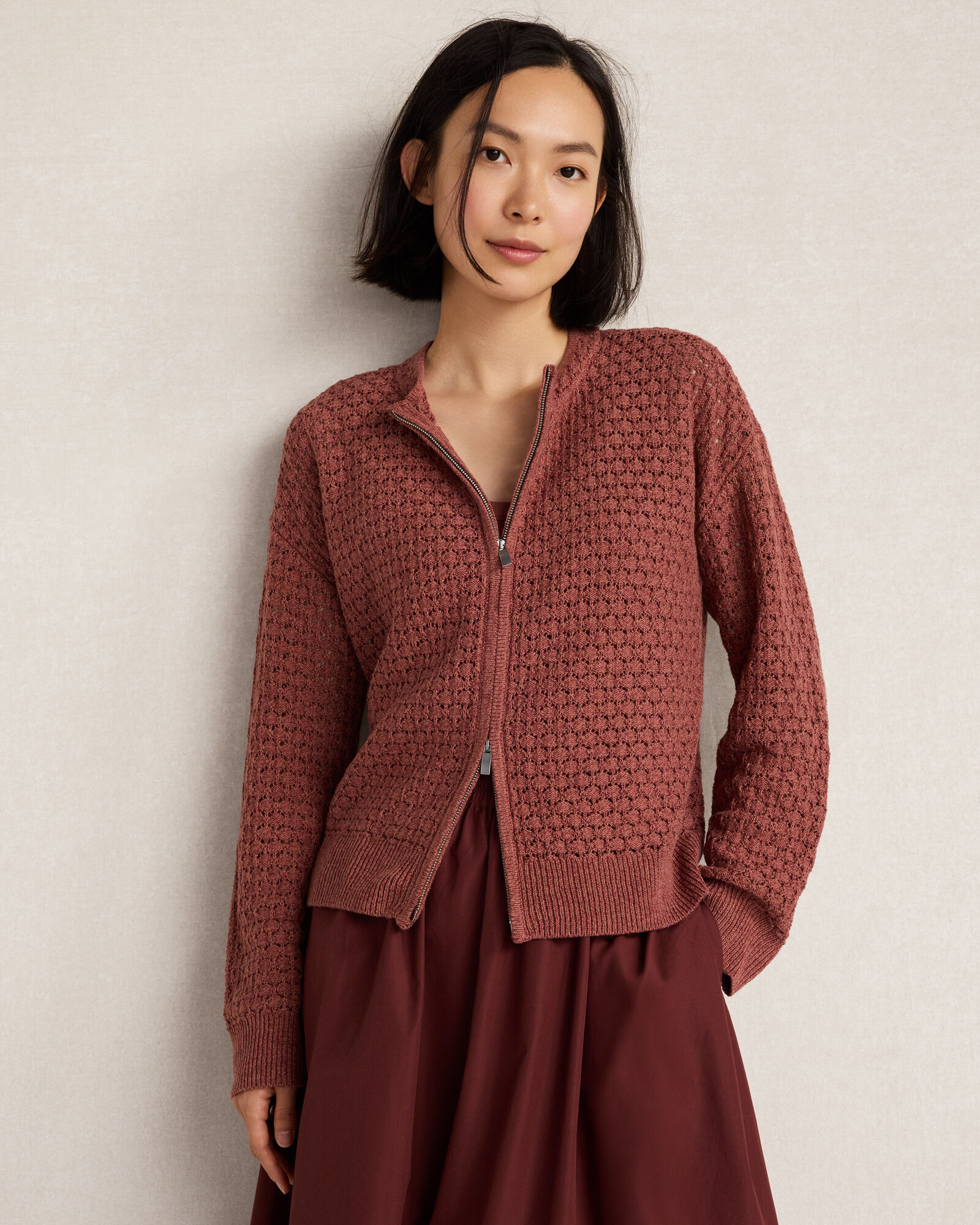 Organic Cotton Linen Open Stitch Cardigan