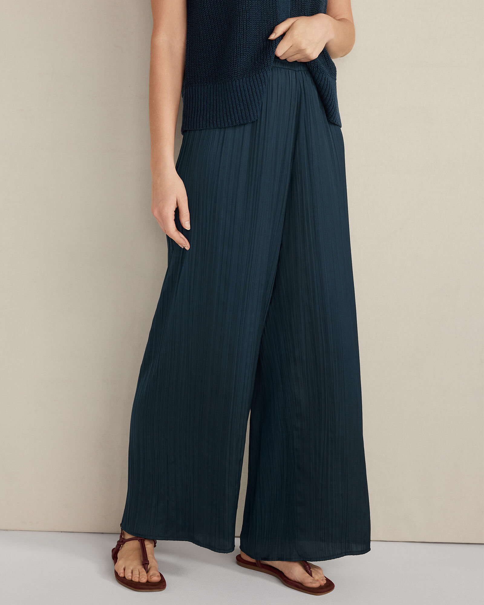 Silky Pleated Wide Leg Pants