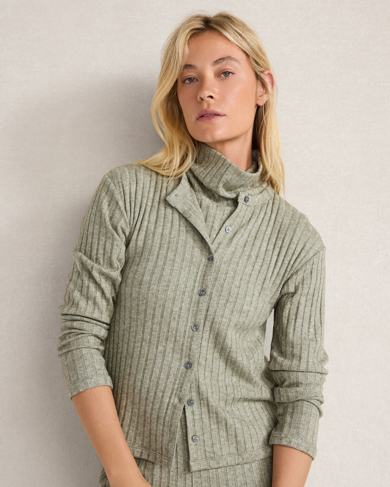 Wide Rib Long Sleeve Cardigan