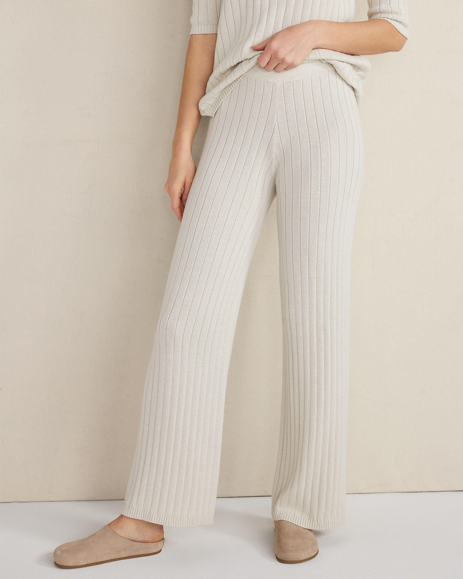 Organic Cotton Ribbed Straight Leg Pants