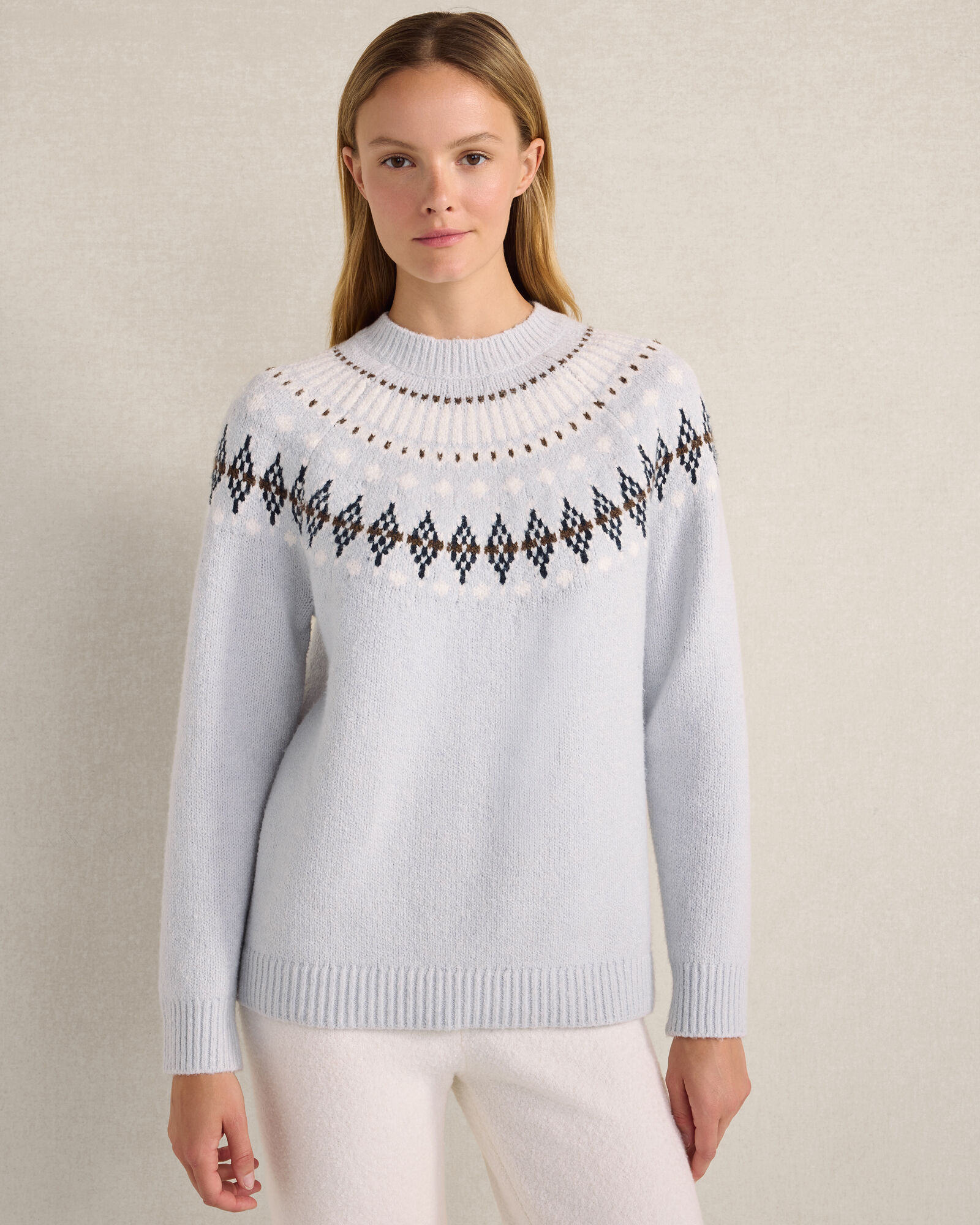 Organic Cotton Blend Fair Isle Crewneck Sweater