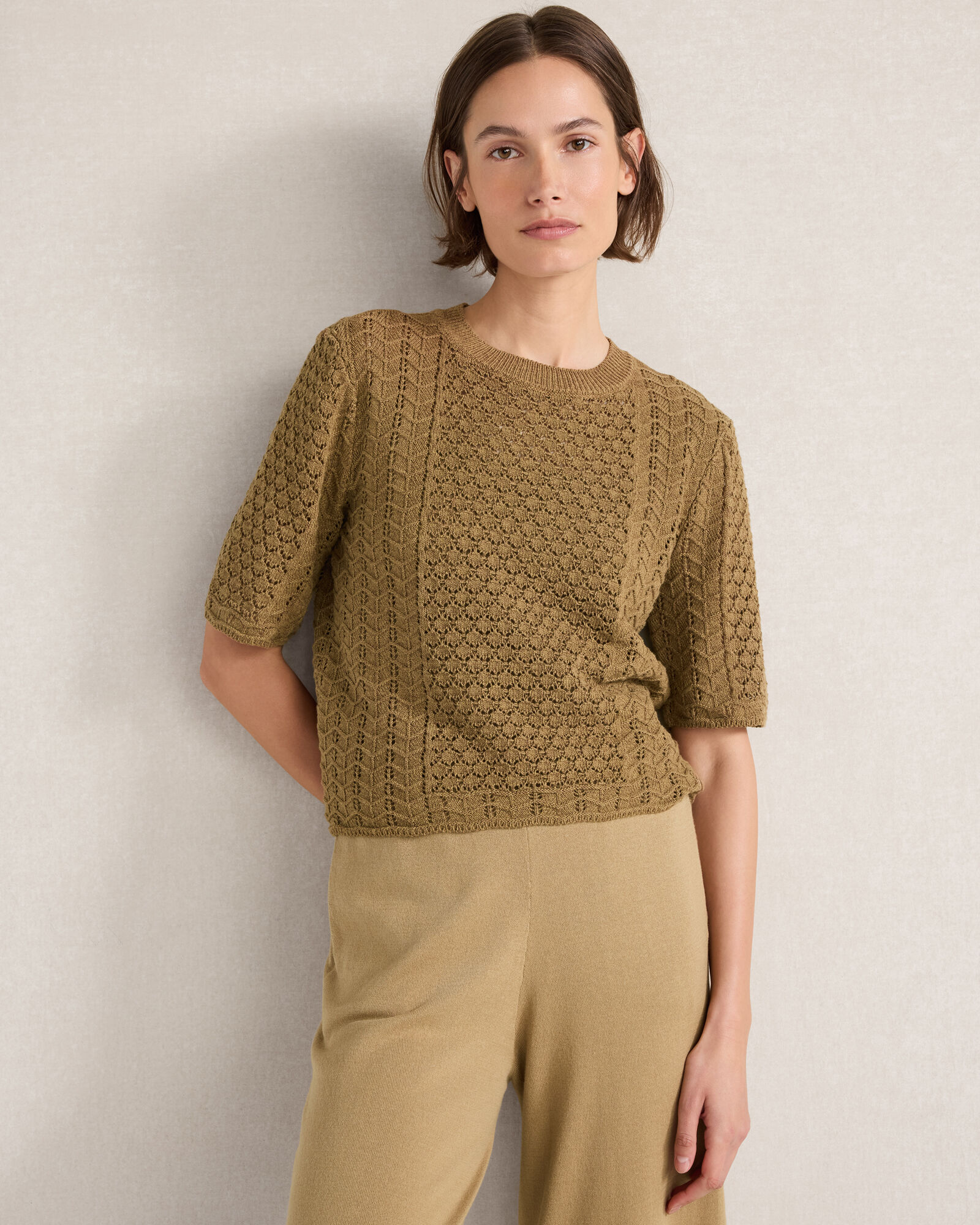 Organic Cotton Linen Pointelle Short Sleeve Sweater
