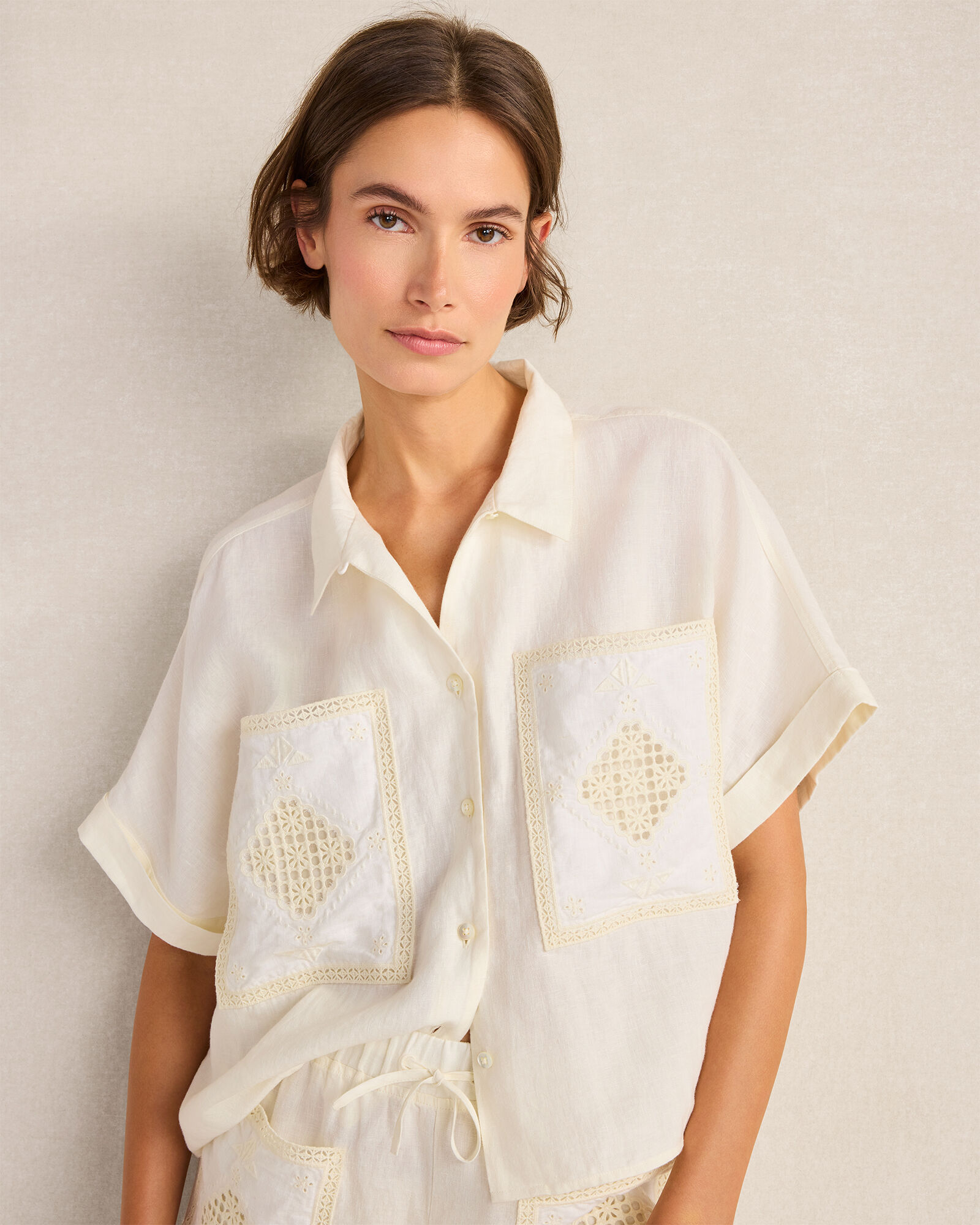 Organic Cotton Linen Embroidered Pocket Top