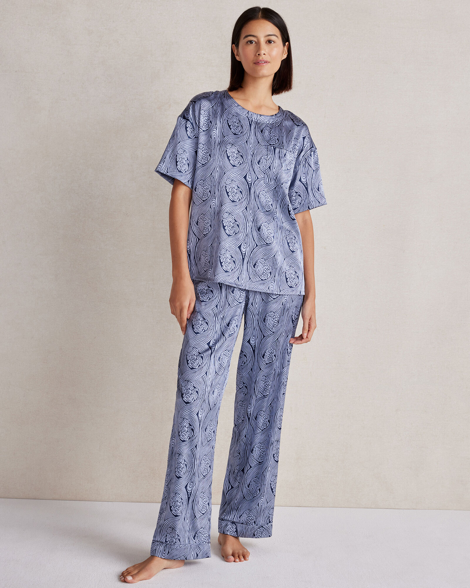 Washable Silk Deco Floral Sleep Top