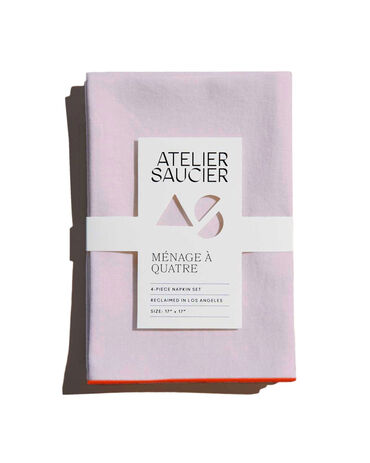 Atelier Saucier Blush Linen with Orange Trim Napkin Set