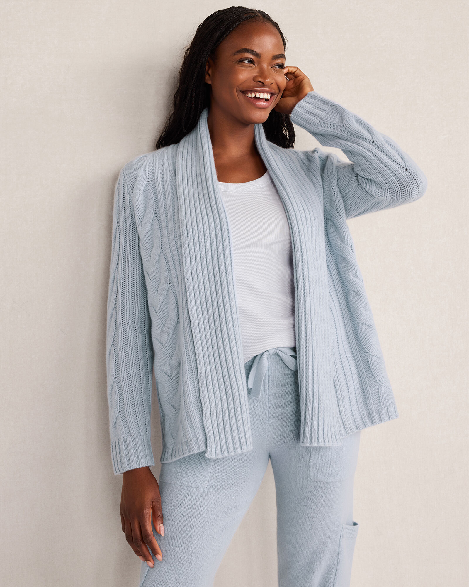 Cashmere Cable Open Front Cardigan