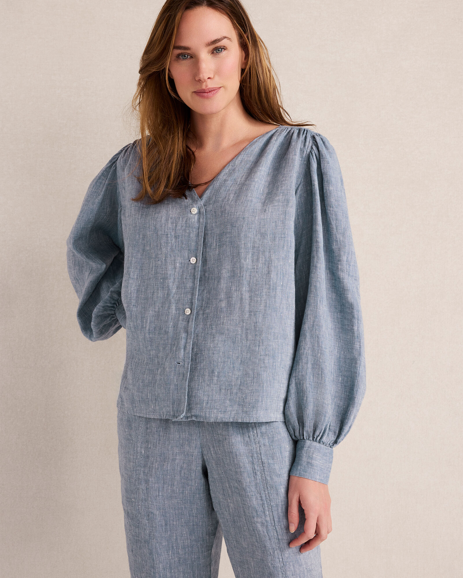 Linen V-Neck Blouse