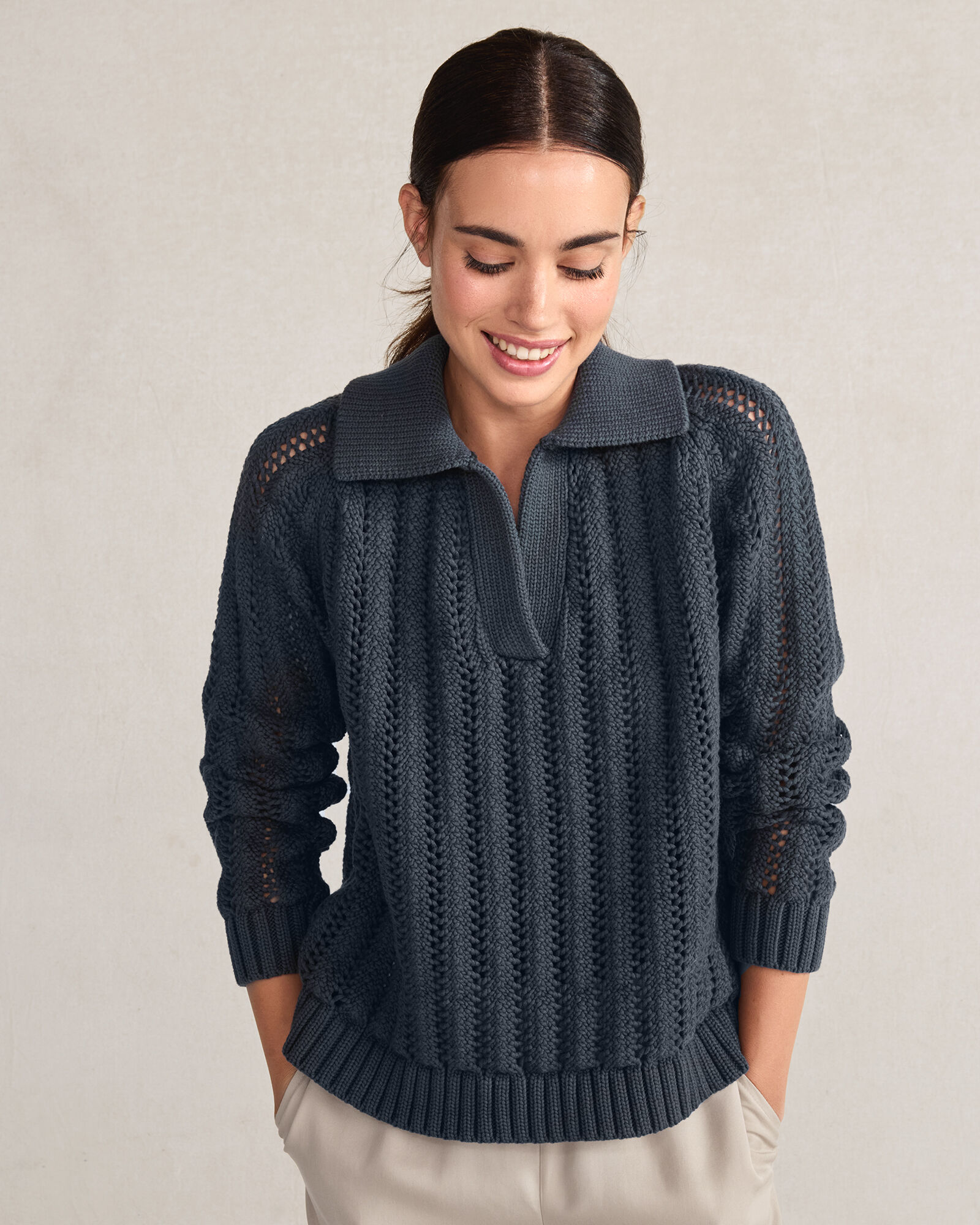 Open Stitch Johnny Collar Sweater