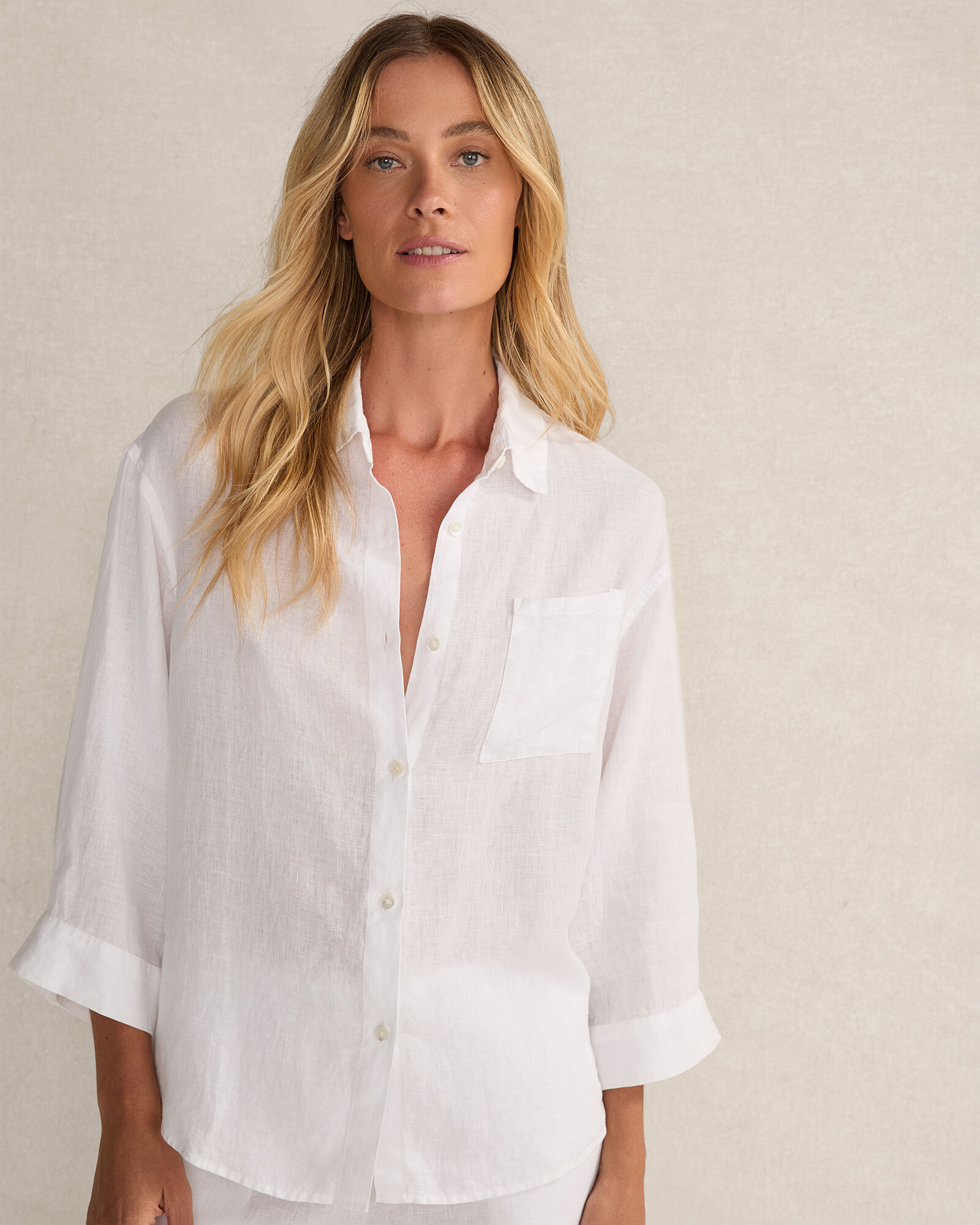 Linen 3/4 Sleeve Button Down Top