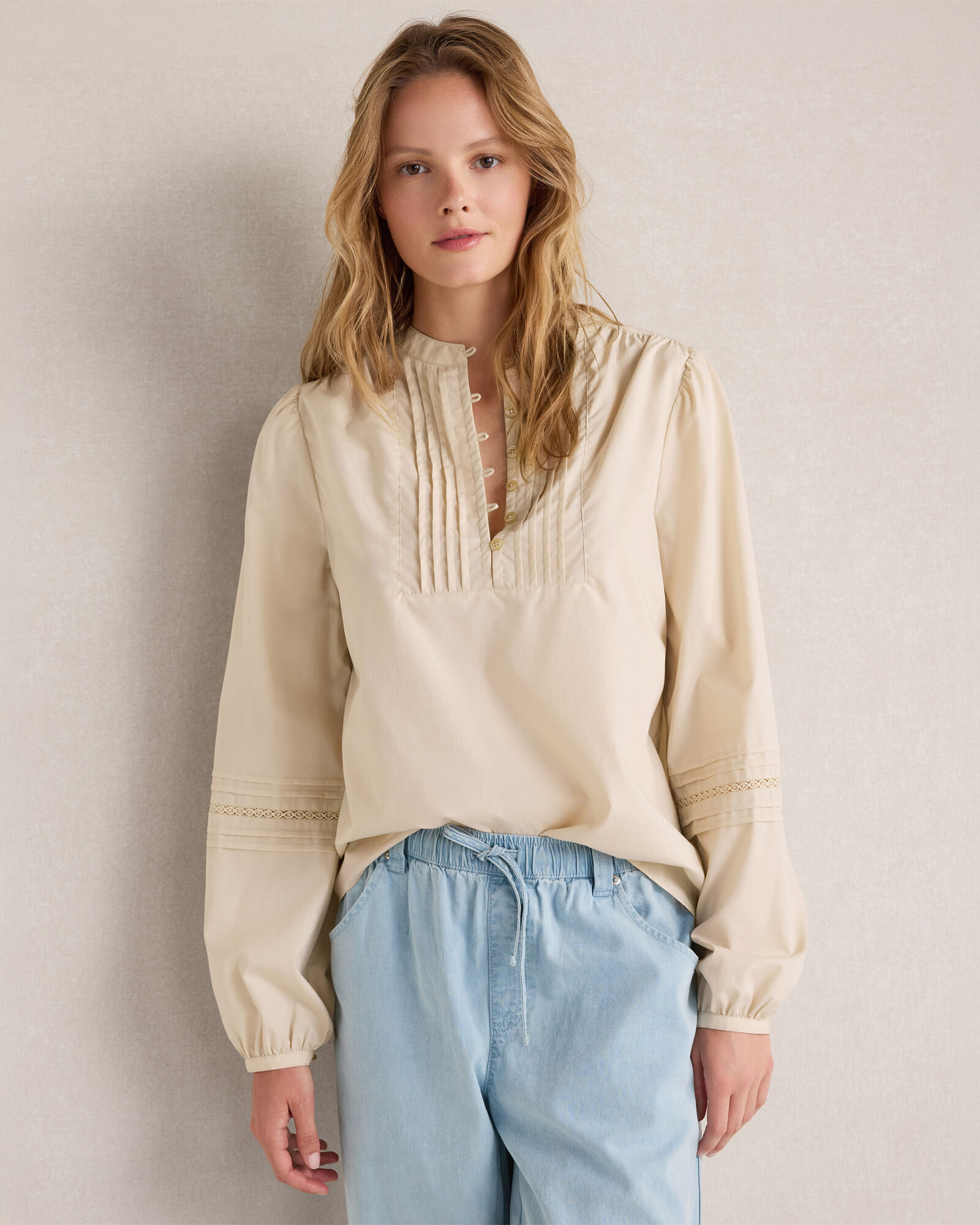 Organic Cotton Poplin Lace Pintuck Shirt