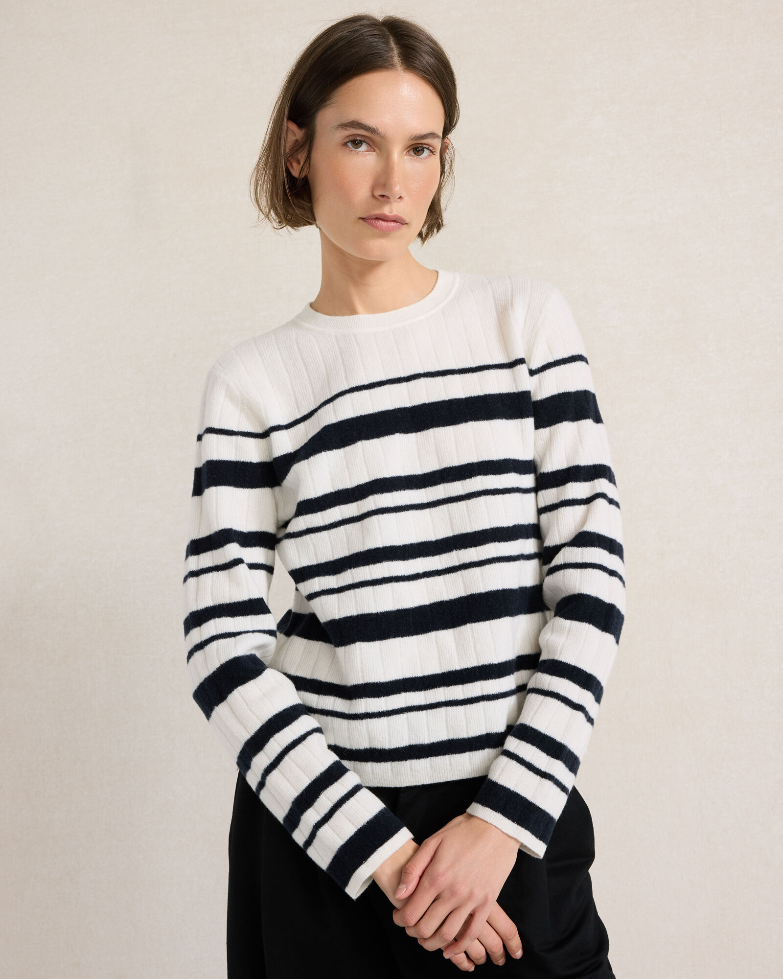 Merino Wool Blend Striped Crewneck Sweater