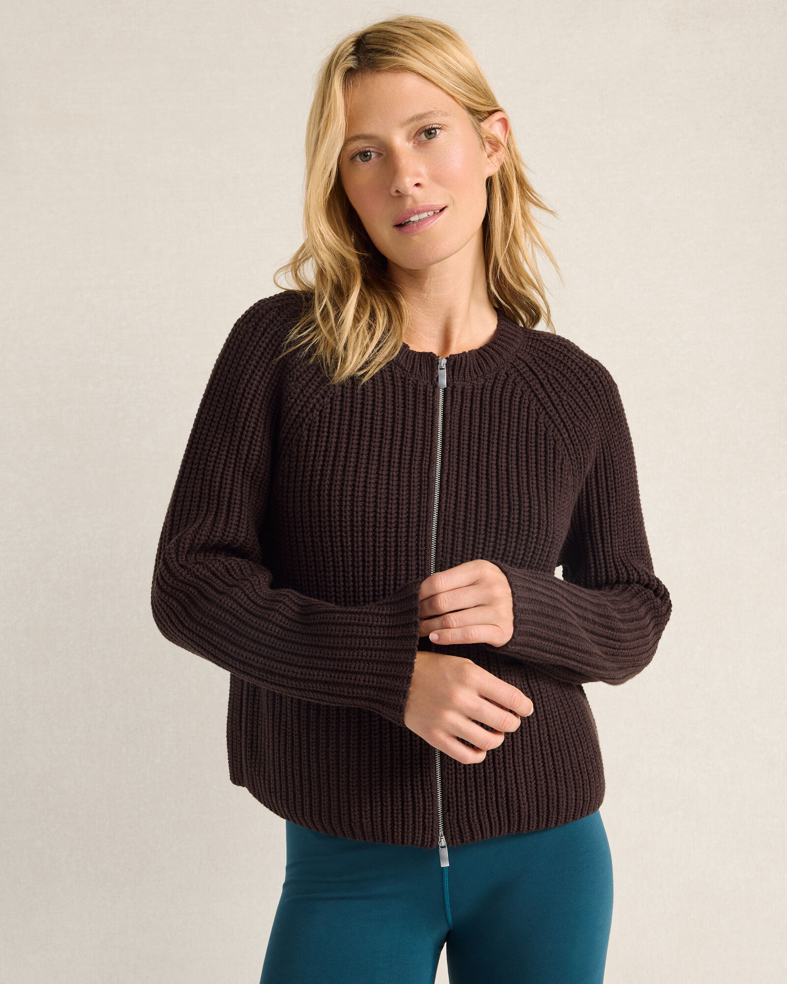 Cotton Blend Shaker Stitch Bomber Jacket