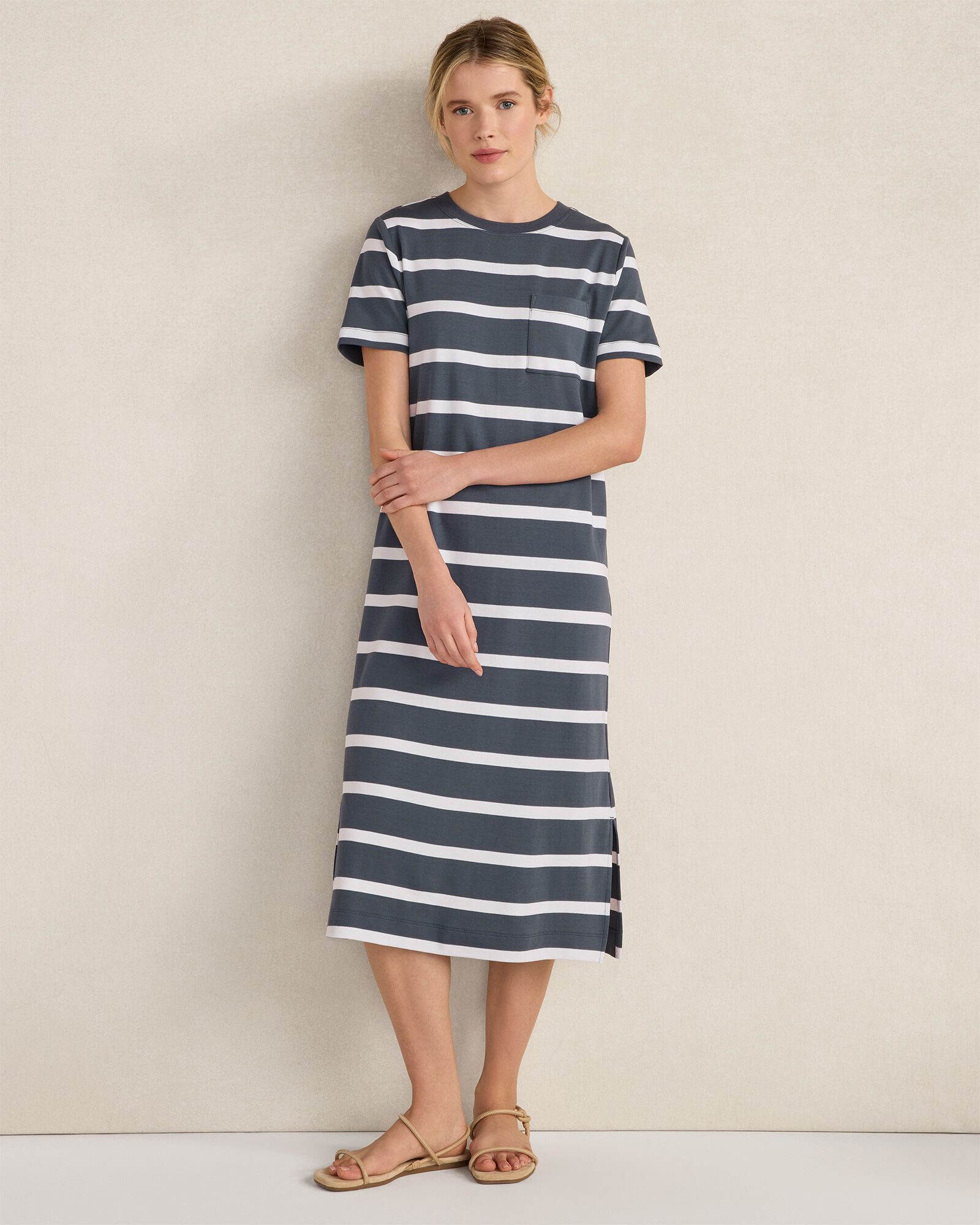 Organic Cotton Interlock Striped Short Sleeve Dress