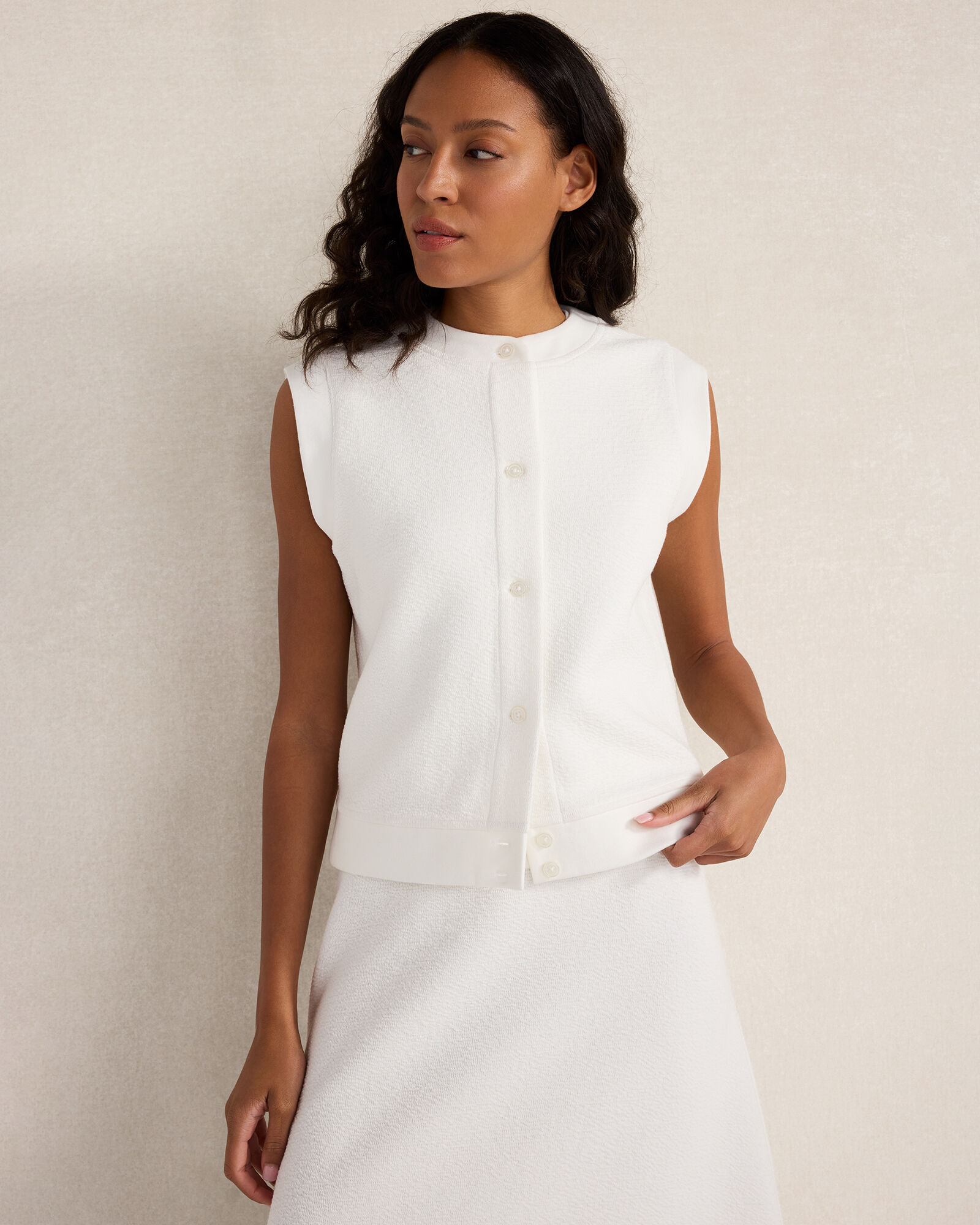 Cotton Blend Textured Short Sleeve Jacket
