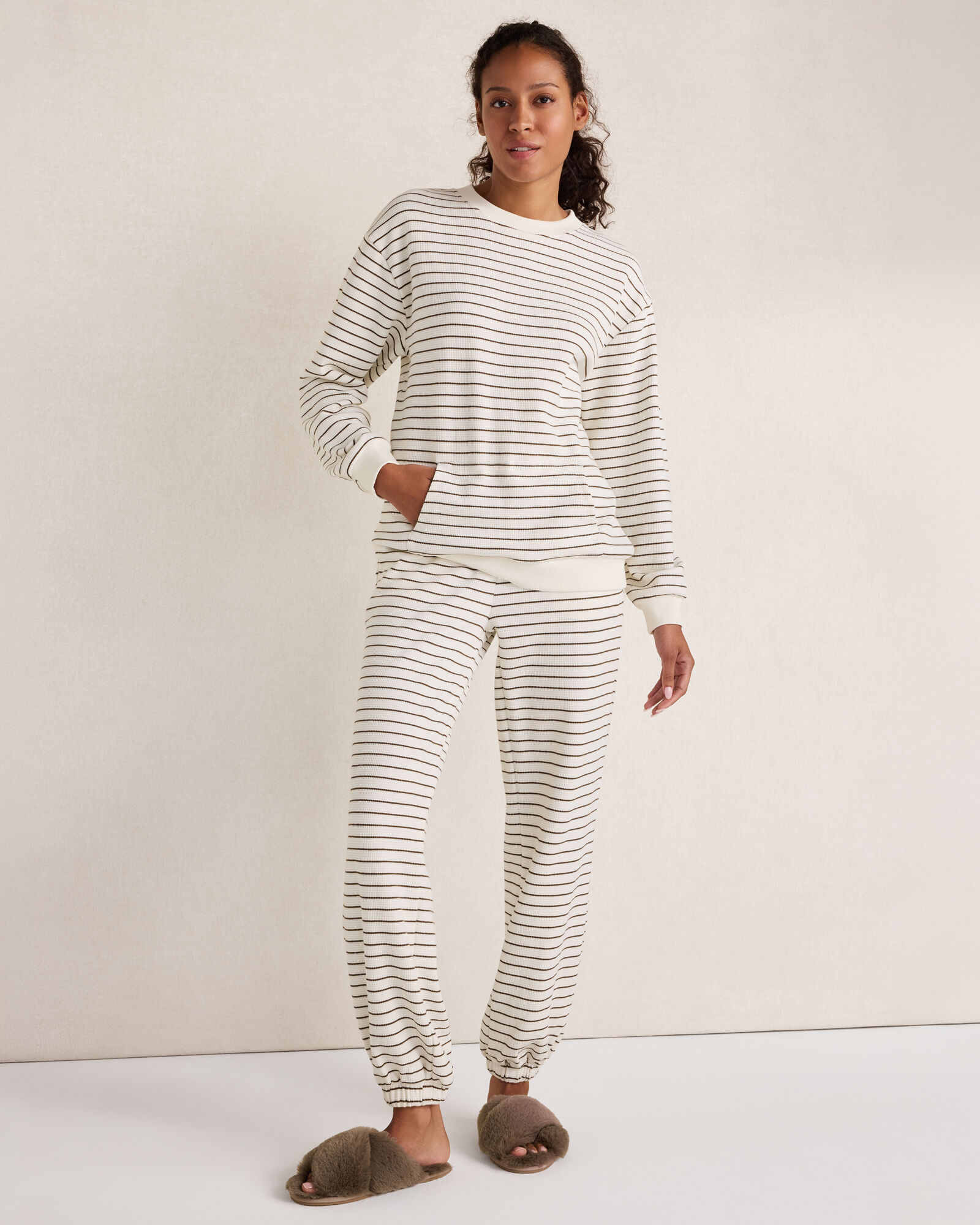 Resti Organic Cotton Waffle Striped Cuffed Pants