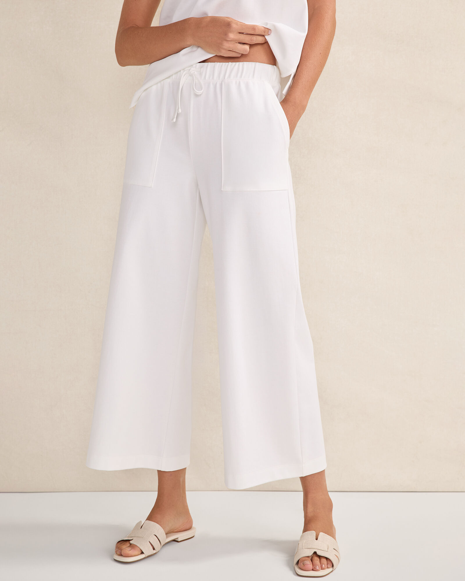 Organic Cotton Interlock Wide Leg Cropped Pants