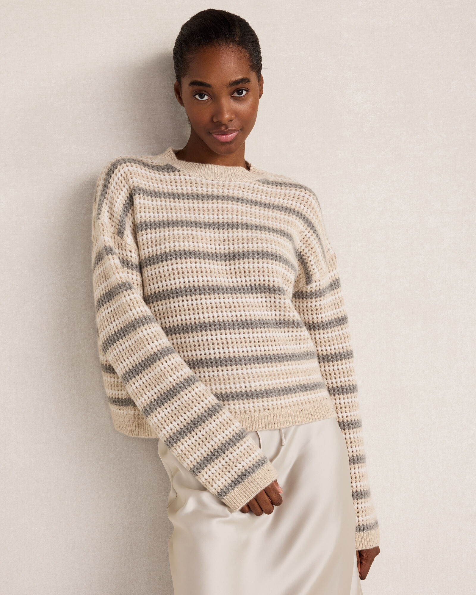 Cashmere Striped Open Stitch Sweater