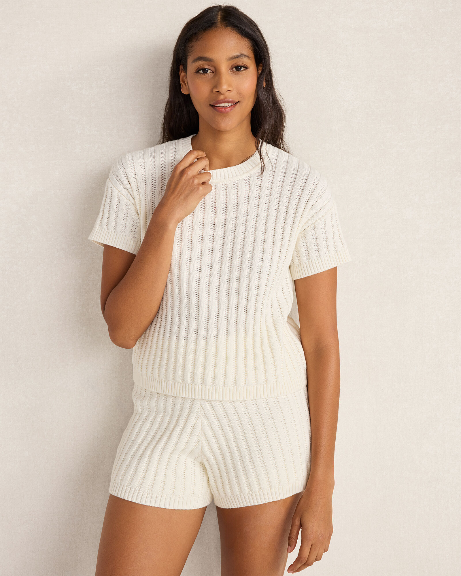 Cotton Vertical Stitch Sweater Tee