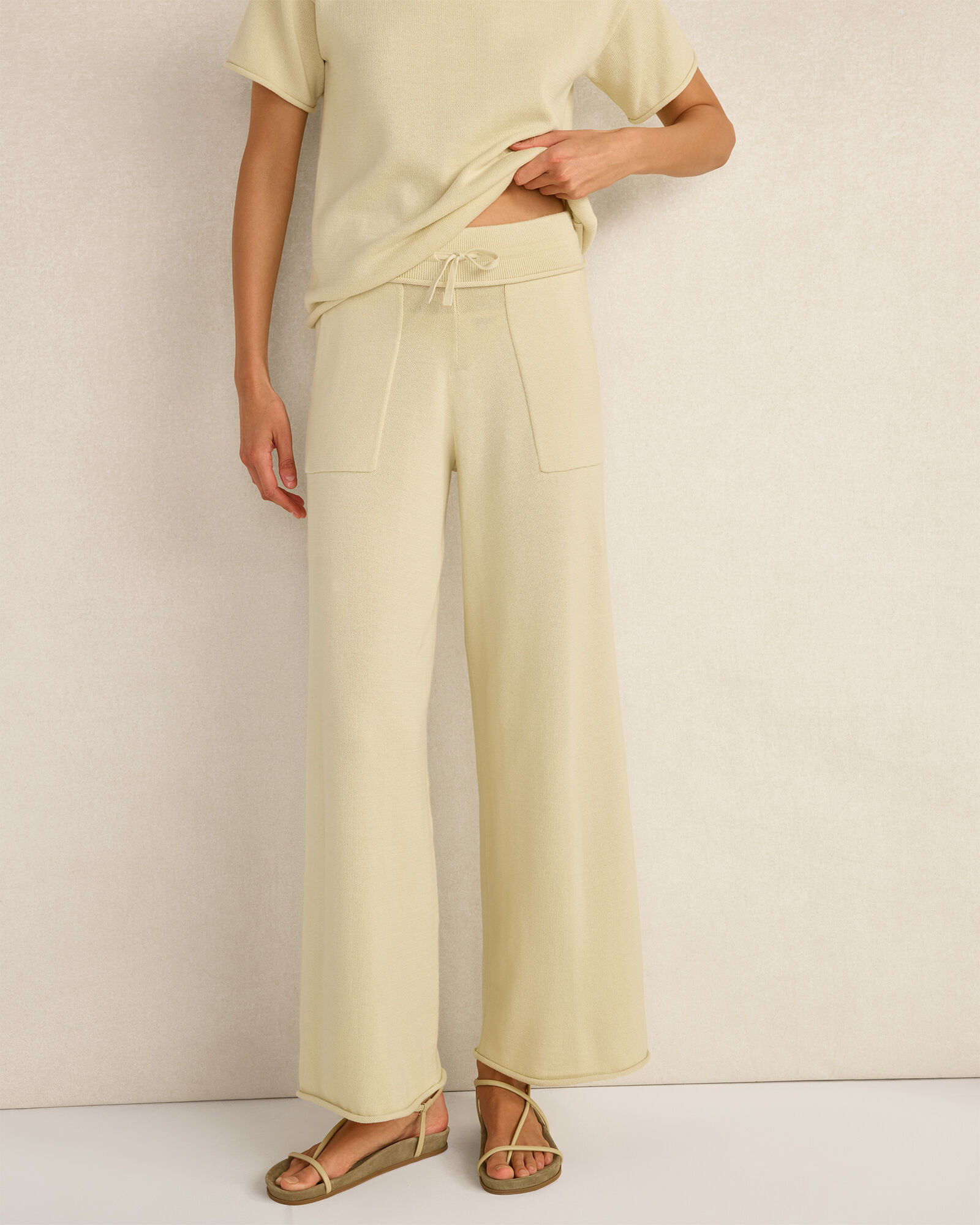 Cotton Knit Wide Leg Pants
