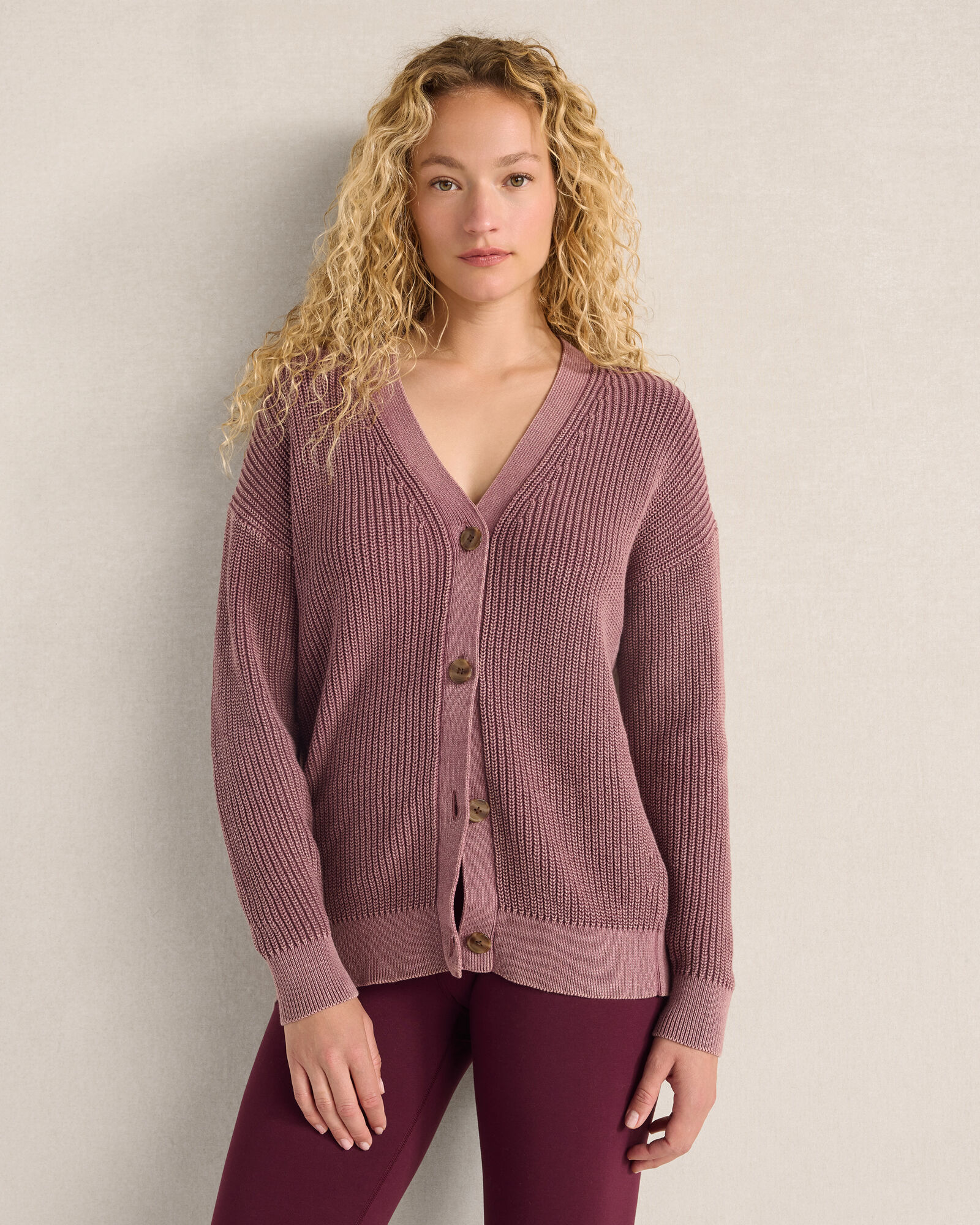 Garment-Dyed Organic Cotton Shaker Stitch Cardigan