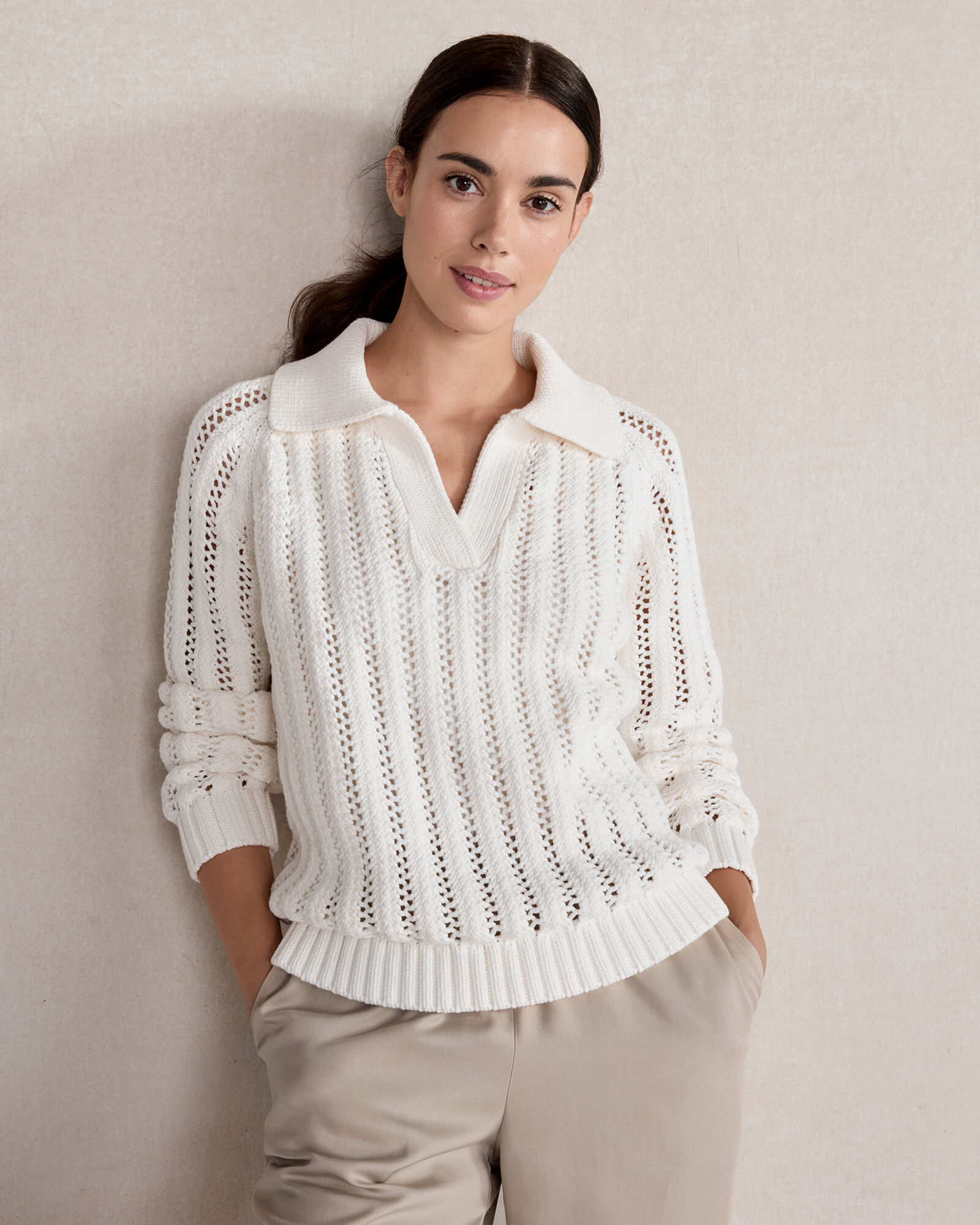 Open Stitch Johnny Collar Sweater