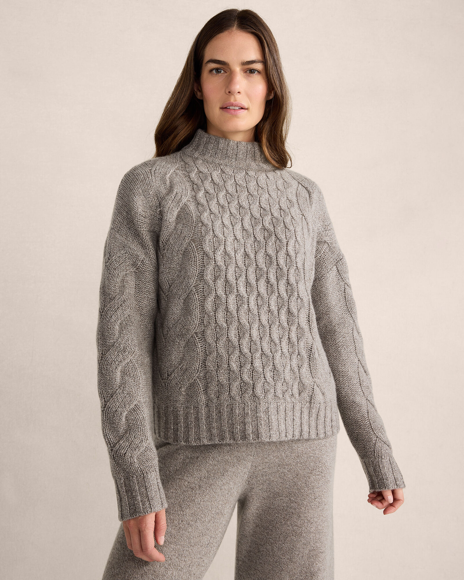Cashmere Honeycomb Cable Mockneck Sweater
