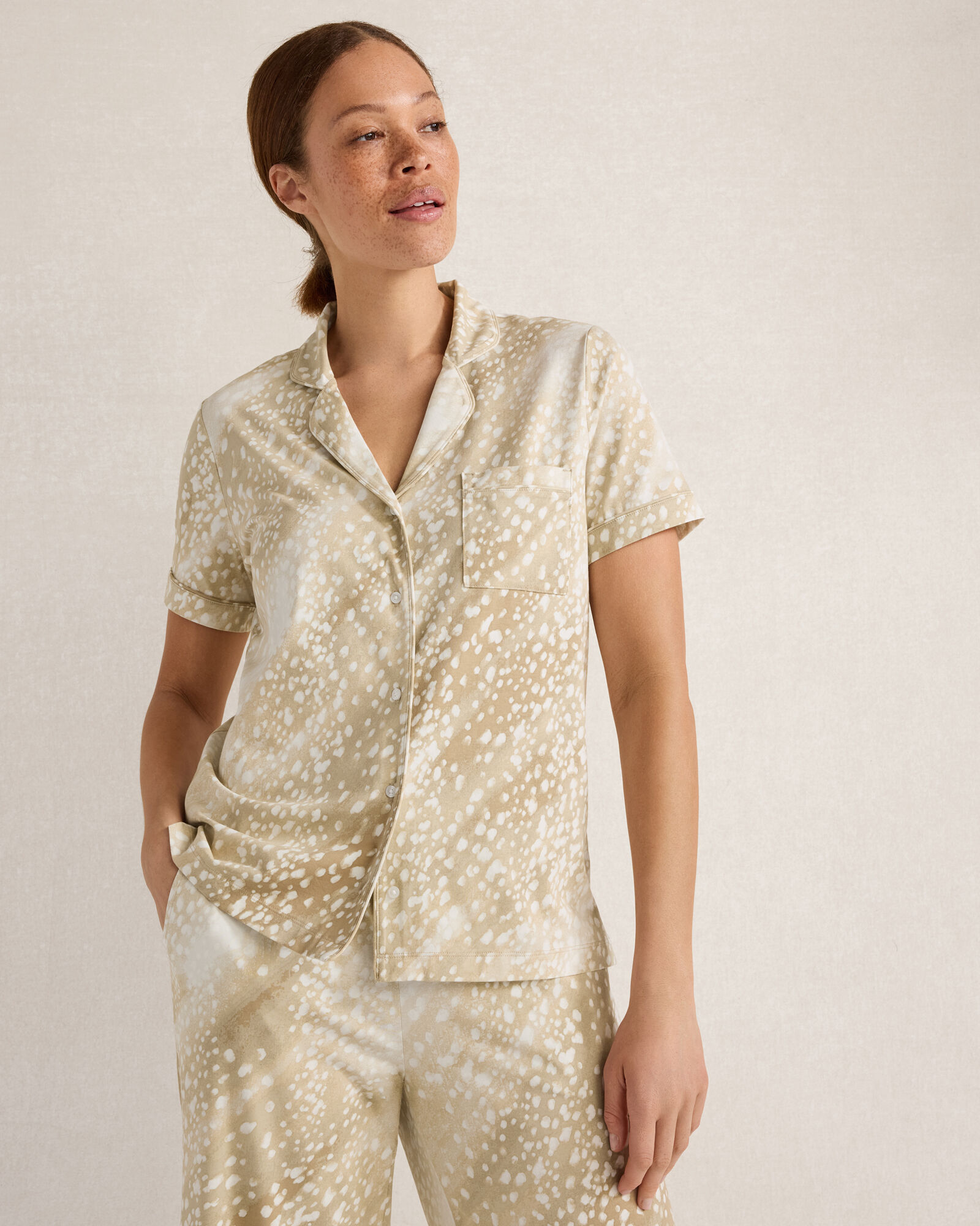 Organic Cotton Jersey Abstract Fawn Pajama Top