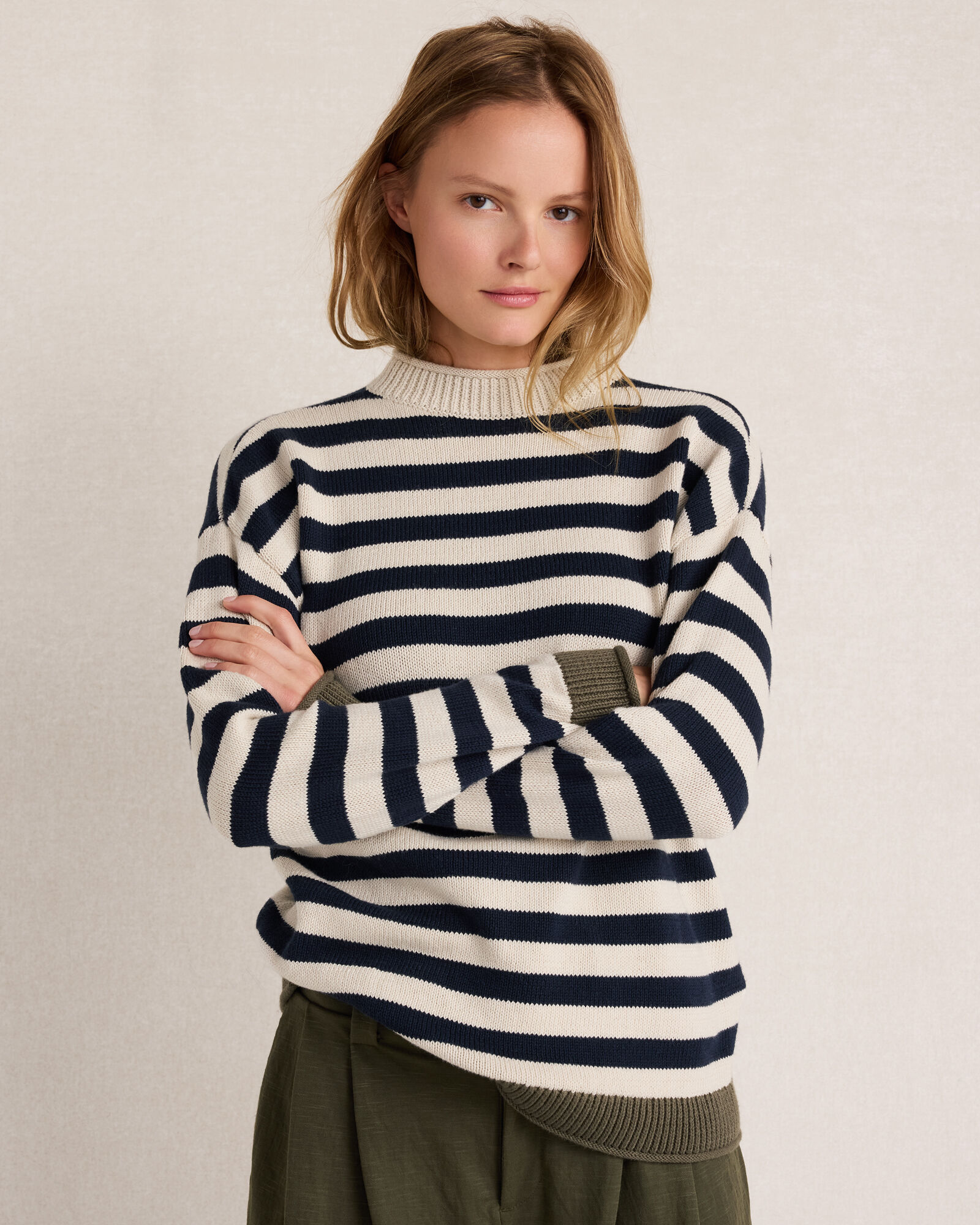 Organic Cotton Heritage Striped Roll Neck Sweater