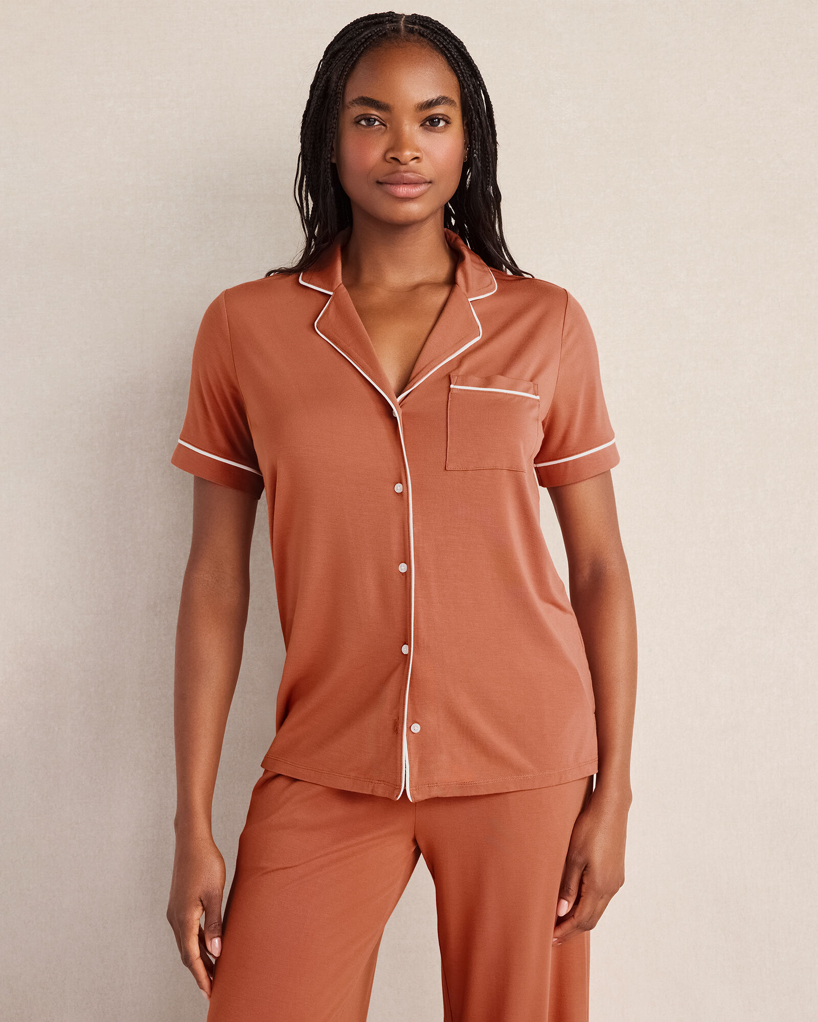 Calm &amp; Cool Notch Collar Pajama Top