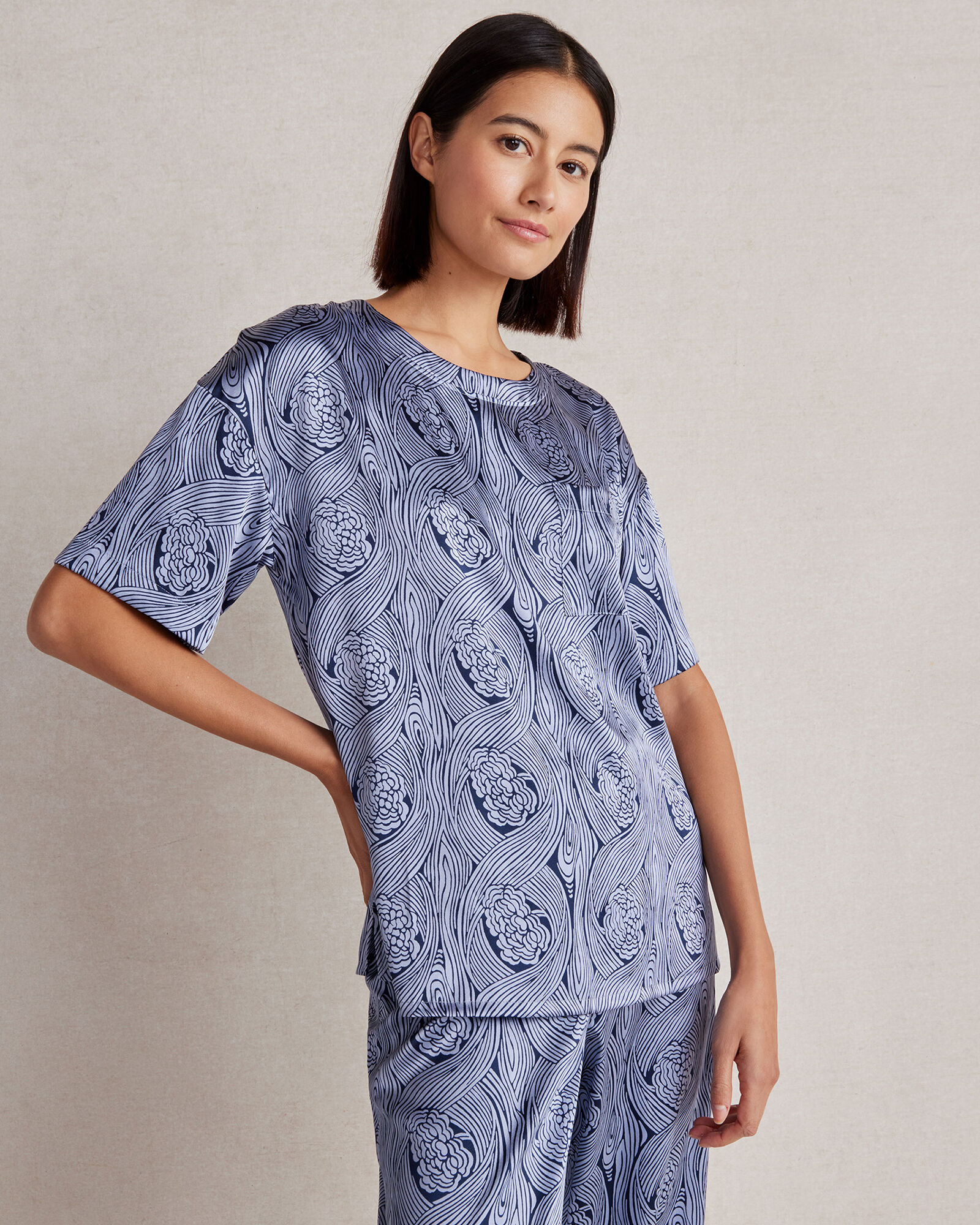 Washable Silk Deco Floral Sleep Top