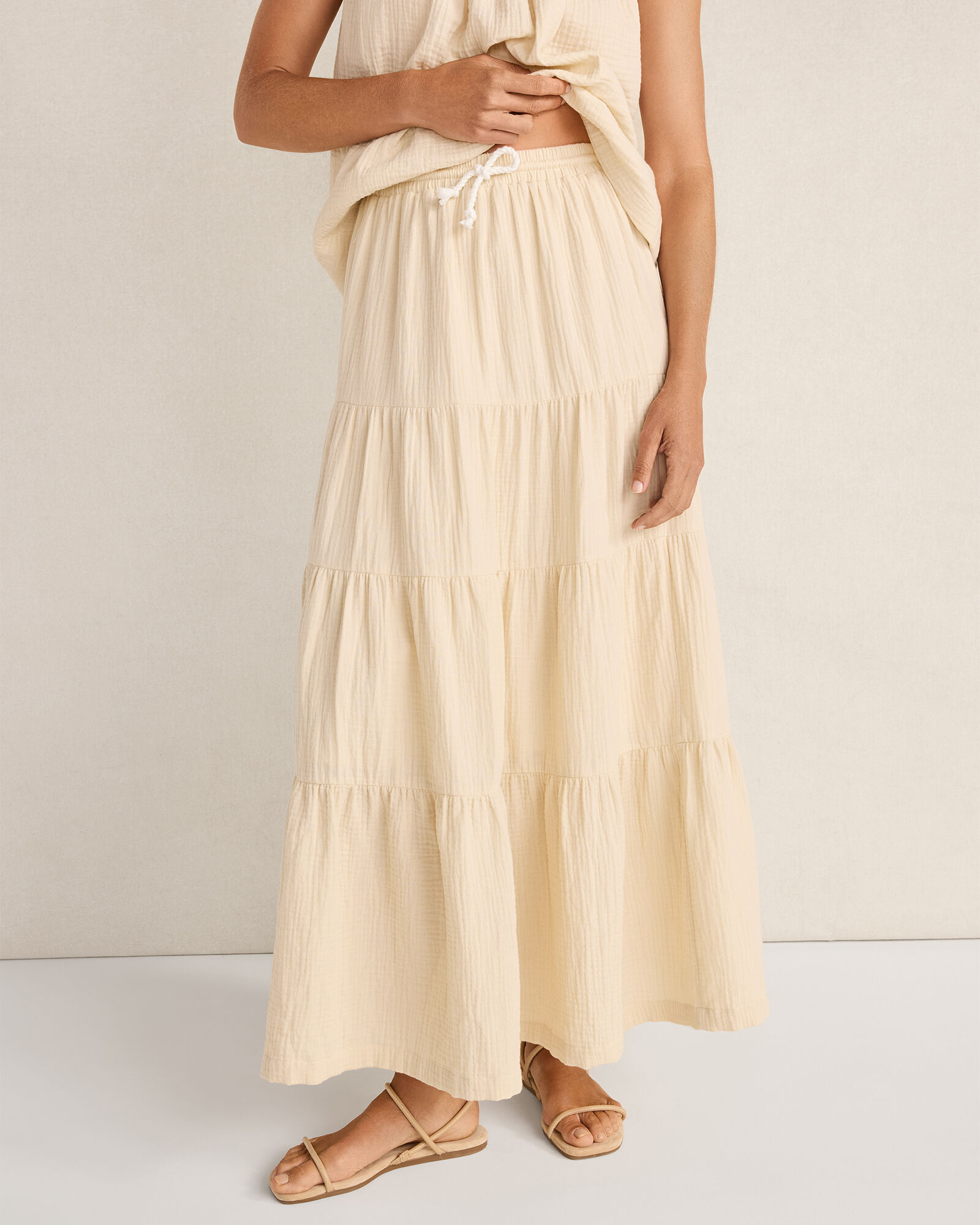 Organic Cotton Gauze Tiered Maxi Skirt