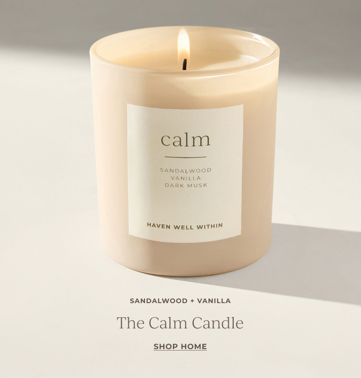 SANDALWOOD + VANILLA. The Calm Candle. Shop Home