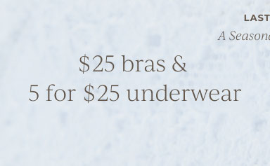 A Seasonal Refresh: $25 bras and 5 for $25 underwear. 25% off sleep! Shop Now